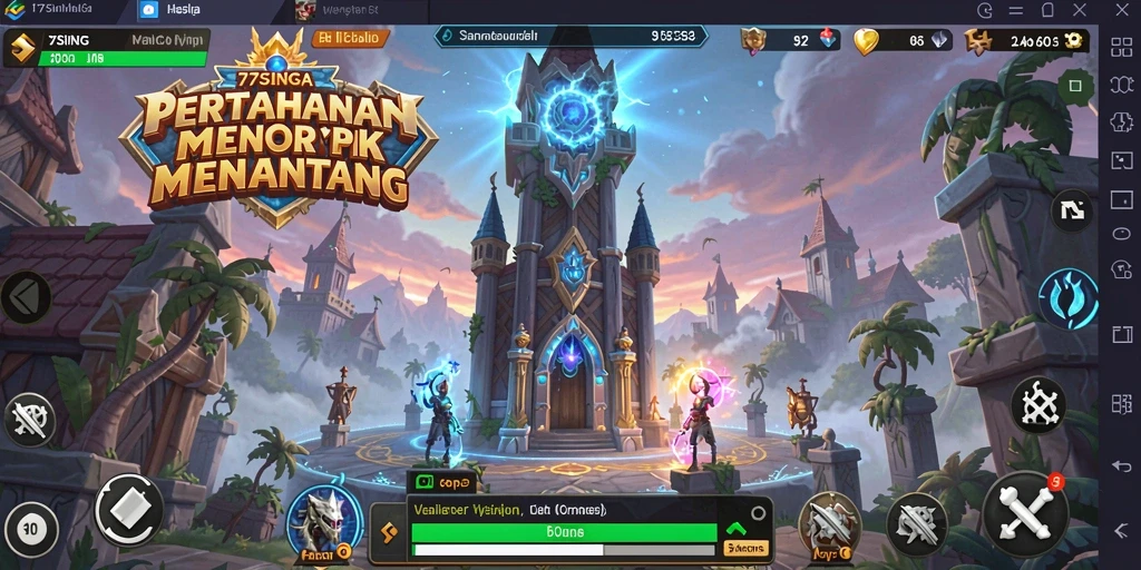 Tangkapan layar dari gameplay menara pertahanan yang menegangkan.