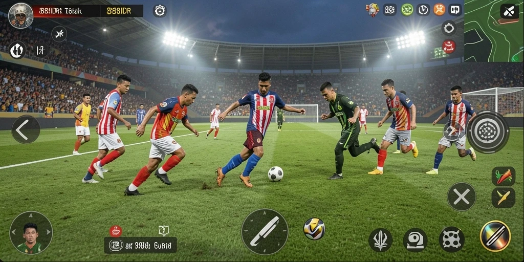 Gameplay seru 888IDR yang menampilkan aksi sepak bola nyata.