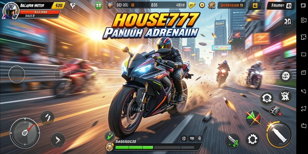 Screenshot menunjukkan aksi balapan motor yang mendebarkan dan intens.