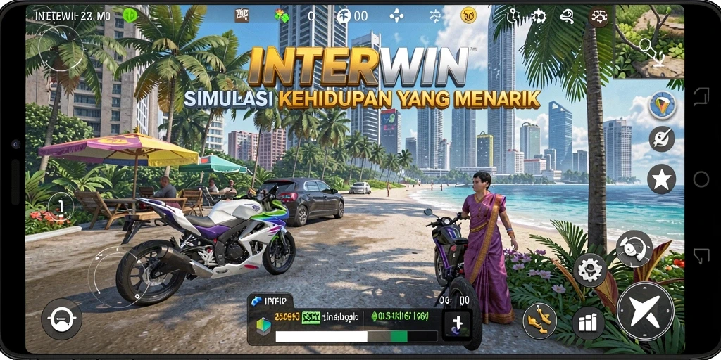 Tampilan gameplay INTERWIN yang menarik dalam simulasi kehidupan.