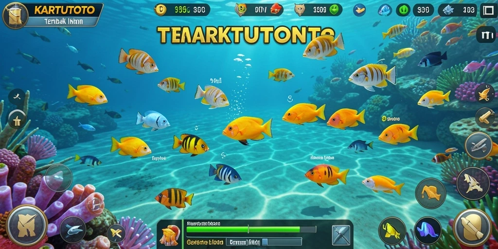 Screenshot gameplay KARTUTOTO menampilkan aksi menangkap ikan yang seru.