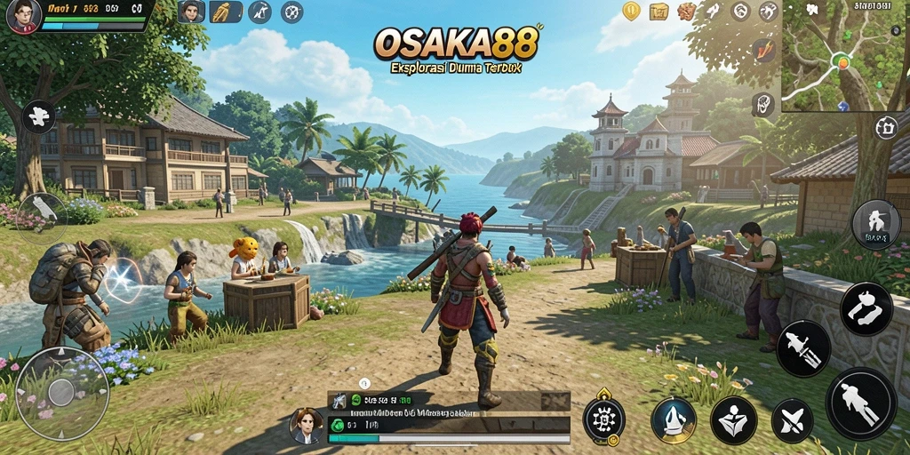 Tangkapan layar gameplay OSAKA88 yang menampilkan eksplorasi dunia terbuka yang luas.