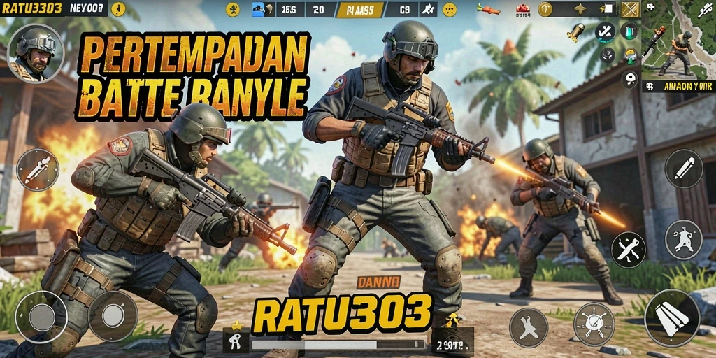 Screenshot utama RATU303 menampilkan aksi pertempuran intens di medan perang.