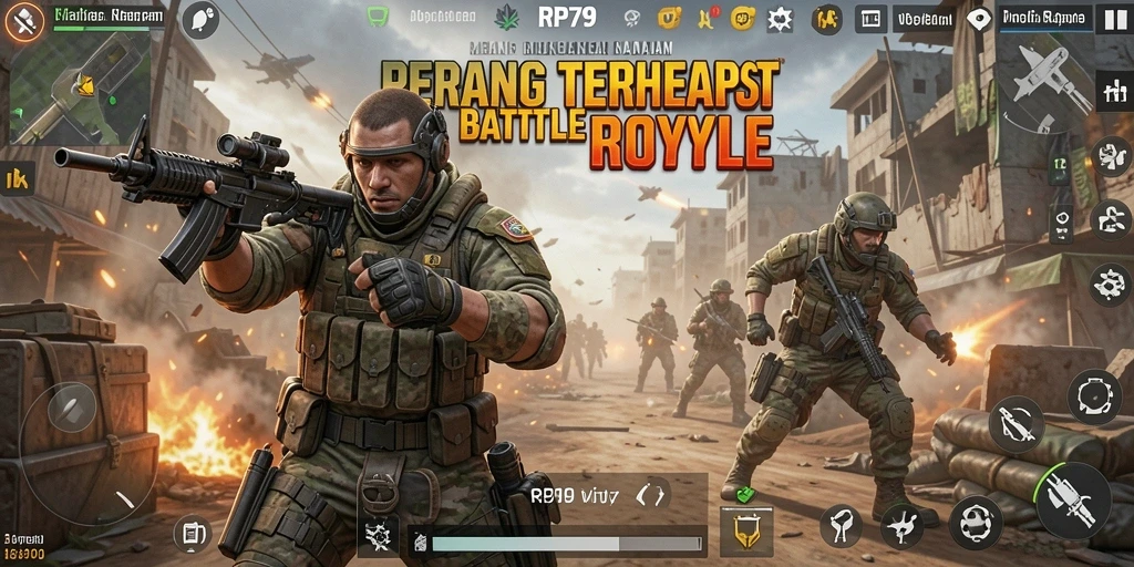 Tampilan gameplay RP79 yang mendebarkan dalam pertempuran Battle Royale.