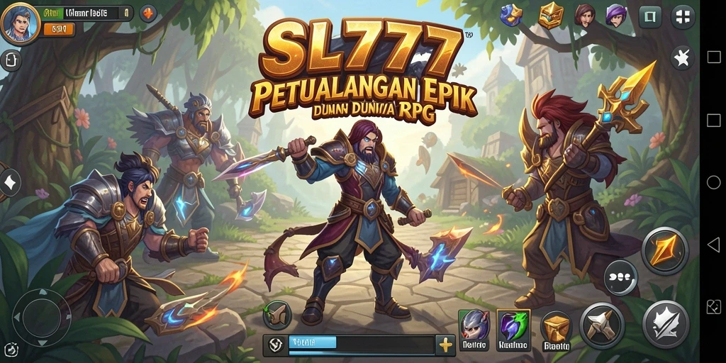Tampilan gameplay epik di SL777 dengan karakter dan monster RPG.