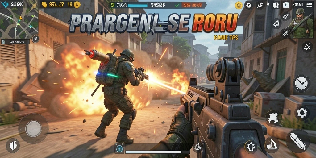 Tangkapan layar gameplay seru dari SR996 yang menunjukkan aksi tembak-menembak seru.