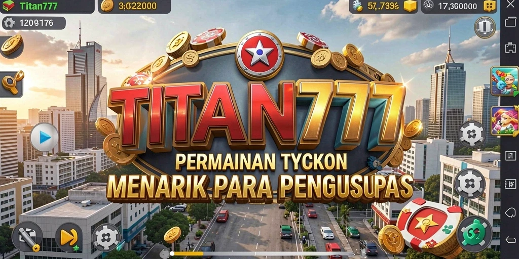 Screenshot gameplay TITAN777 menampilkan manajemen bisnis yang mendebarkan.