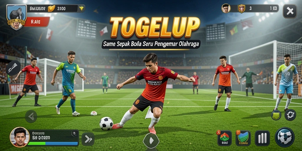 Tangkapan layar gameplay TOGELUP yang mengasyikkan dengan aksi sepak bola.